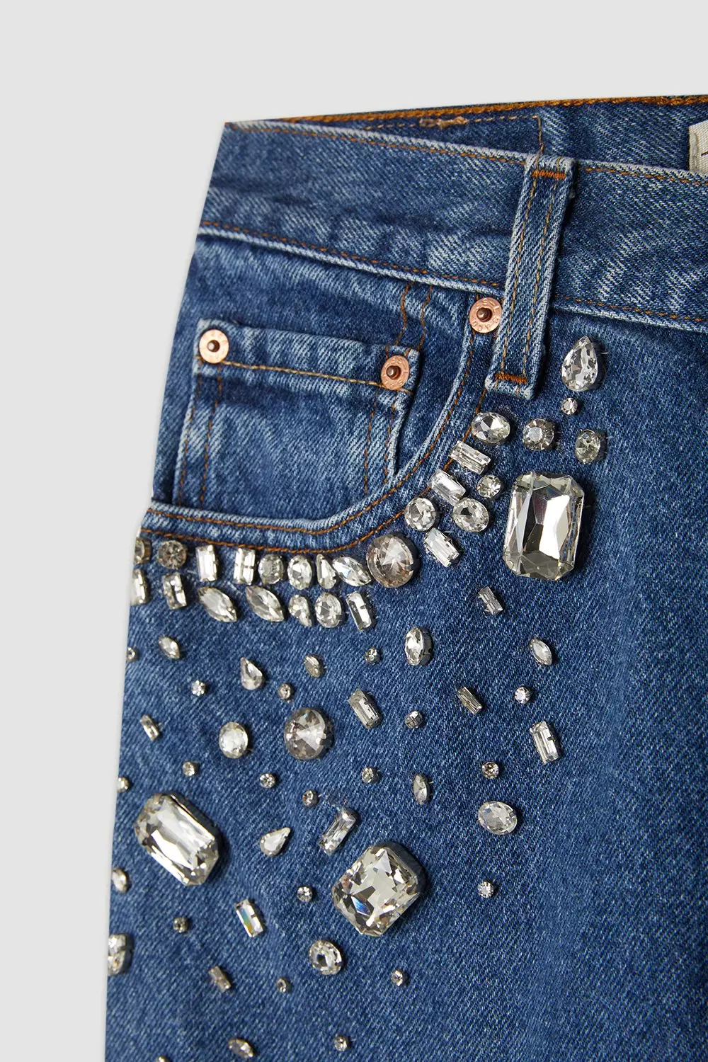 Blue Embellished Retro Jeans