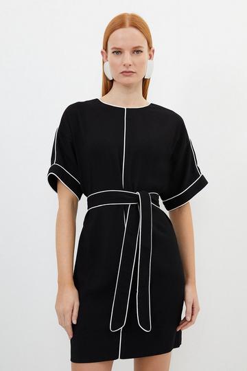 Tall Contrast Piping Satin Back Crepe Woven Mini Dress black