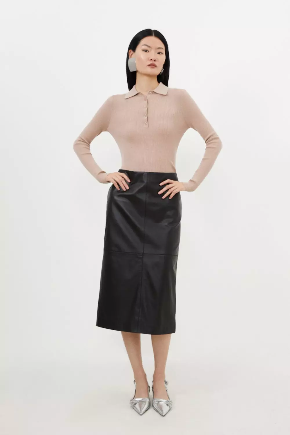 Karen millen clearance leather midi skirt