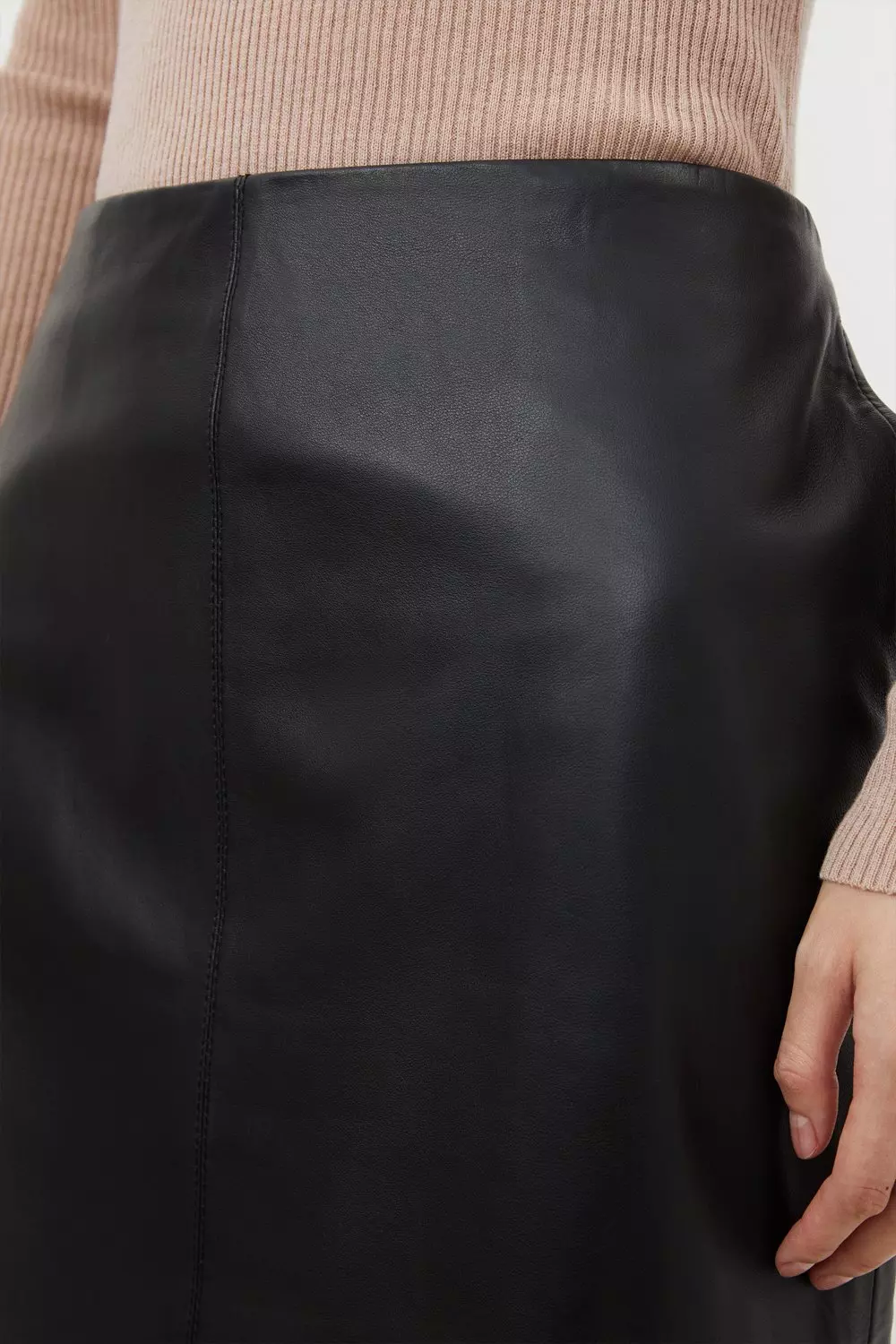 Leather Panel Pencil Midi Skirt Karen Millen