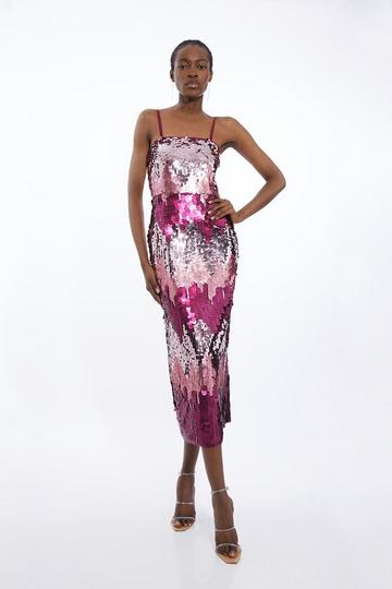 Disc Sequin Strappy Midaxi Dress hot pink