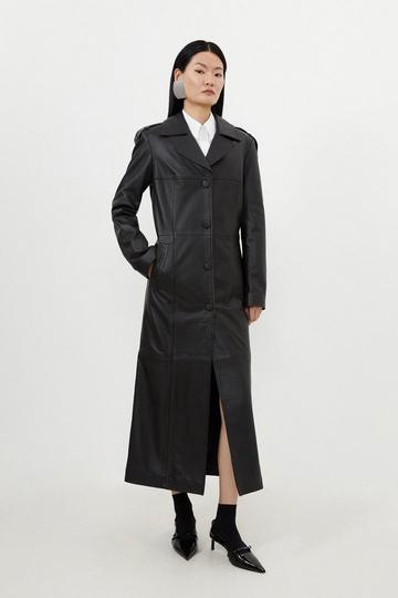 Black Leather Tailored Midaxi Trench Coat