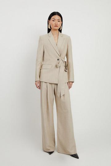 Linen Tailored Darted Straight Leg Trousers natural