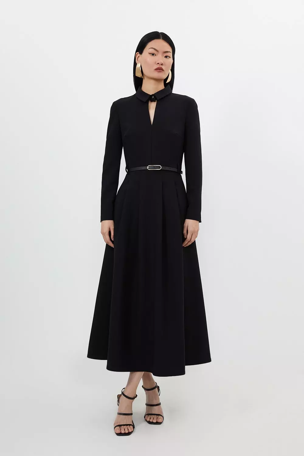 Clean Tailored Pleat Detail Full Skirted Shirt Dress Karen Millen