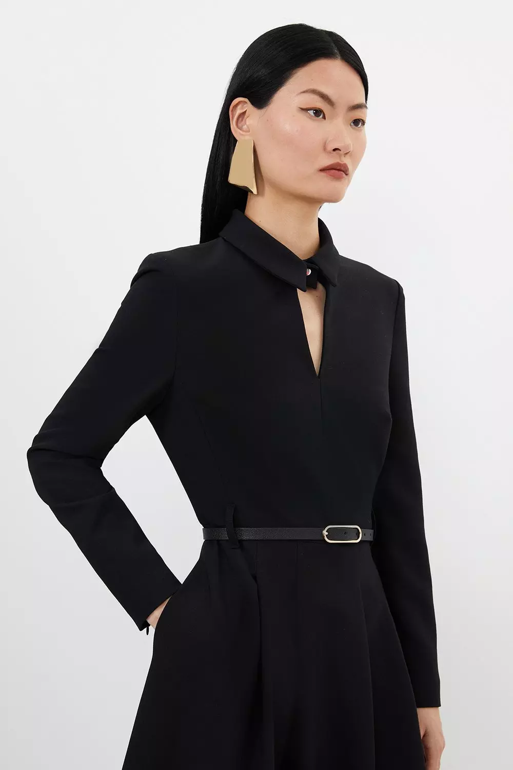 Clean Tailored Pleat Detail Full Skirted Shirt Dress | Karen Millen