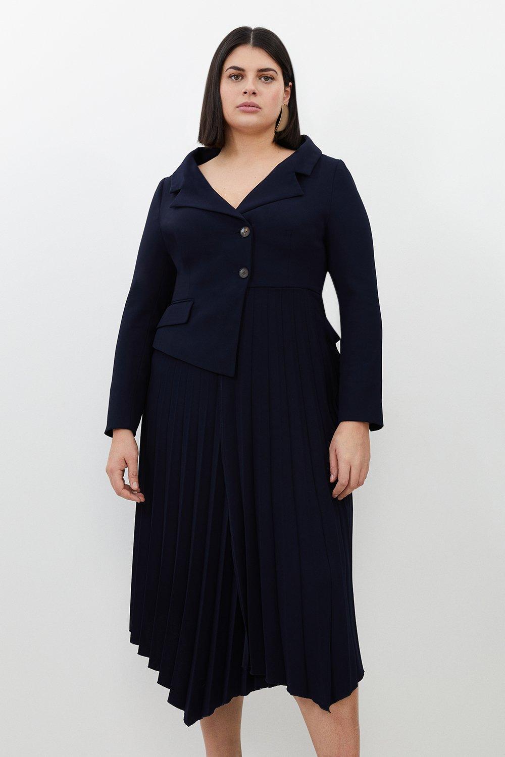 Plus Size Ponte And Pu Mix Buckle Detail Midi Dress