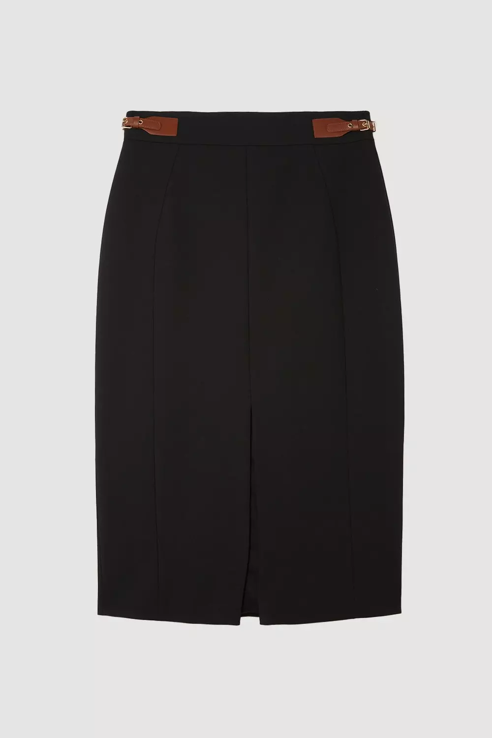 Plus Size Tailored Compact Stretch Tab Detail Midi Skirt Karen
