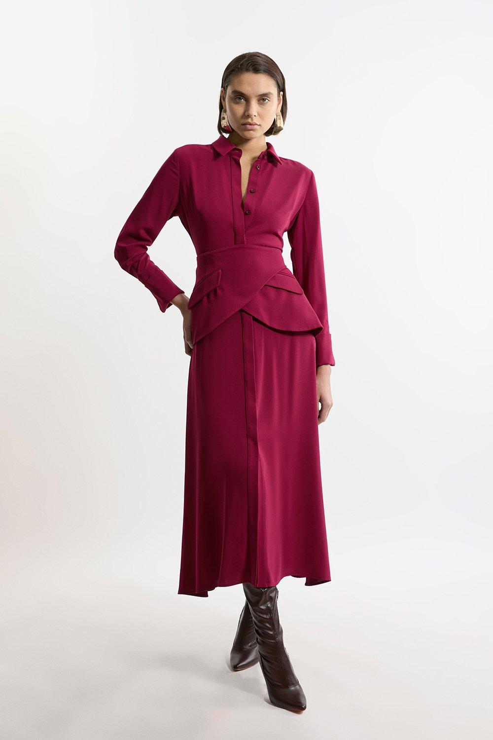 Petite Soft Tailored Belted Maxi Shirt Dress - Fig