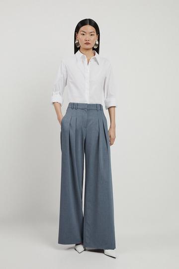 Navy Tailored Pleated Wide Leg Trousers