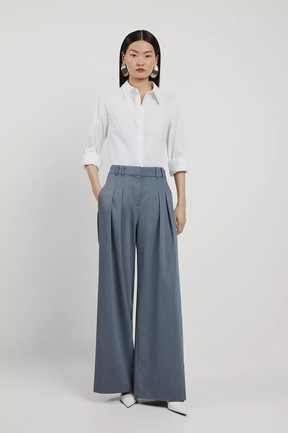 Tailored Pleated Wide Leg Trousers