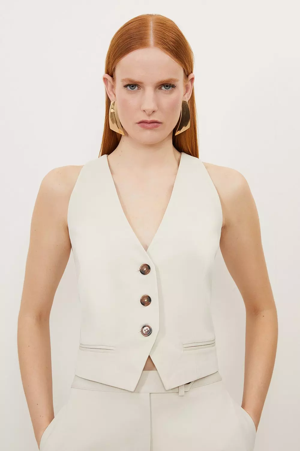 Tencel Single Breasted Tailored Waistcoat | Karen Millen