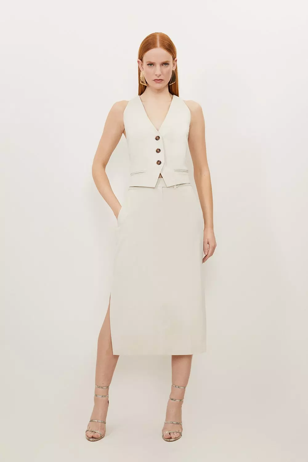 Tencel Single Breasted Tailored Vest | Karen Millen