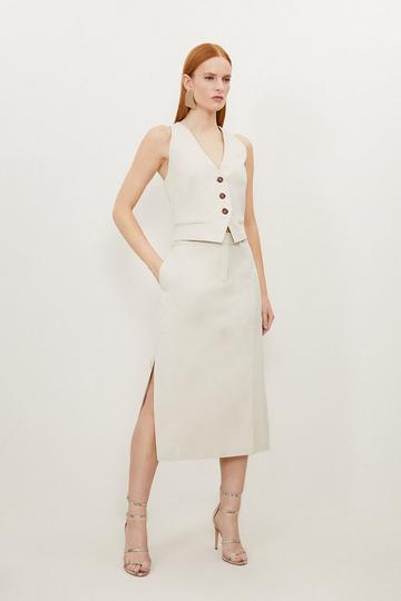 Tencel Side Split Tailored Maxi Skirt stone