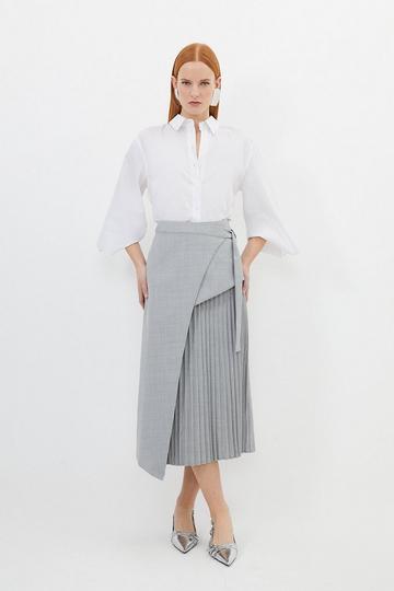 Tailored Wool Blend Pleated Skirt grey marl