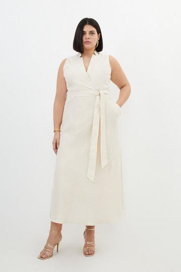 Plus Size Tailored Linen Lurex Notch Neck Maxi Dress ivory