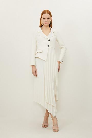 Petite Tailored Crepe Asymmetric Pleated Skirt Dress ivory