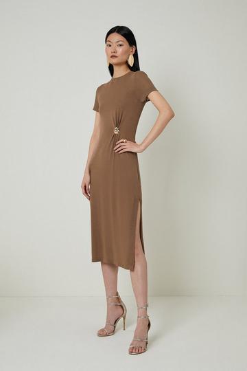 Trimmed Summer Knit Column Dress light khaki