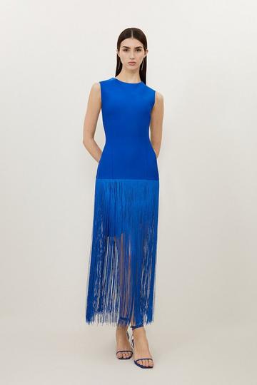 Figure Form Bandage Tassel Assymetric Dress cobalt