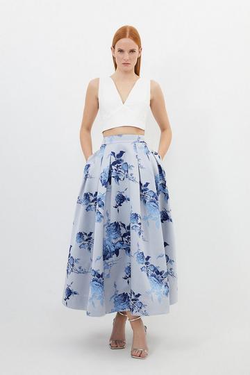 Jacquard Woven Midi Skirt blue