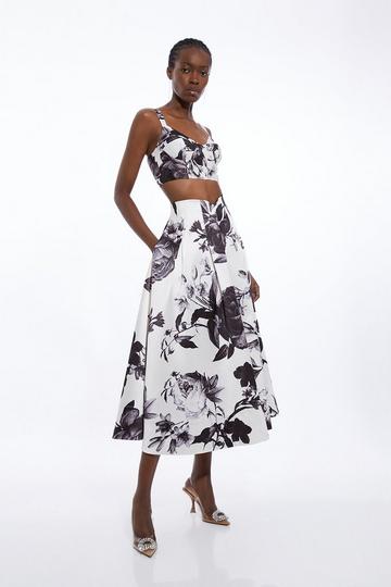Multi Rose Floral Twill Prom Skirt