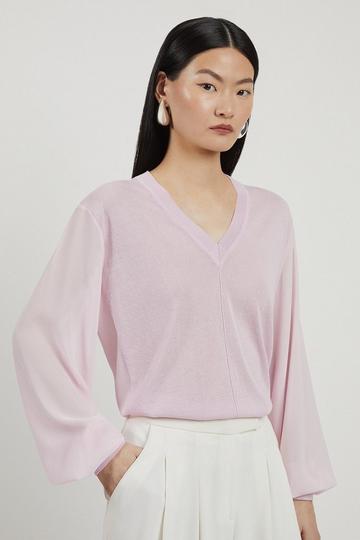Lightweight Viscose Blend Summer Knit Georgette Sleeve Top lilac