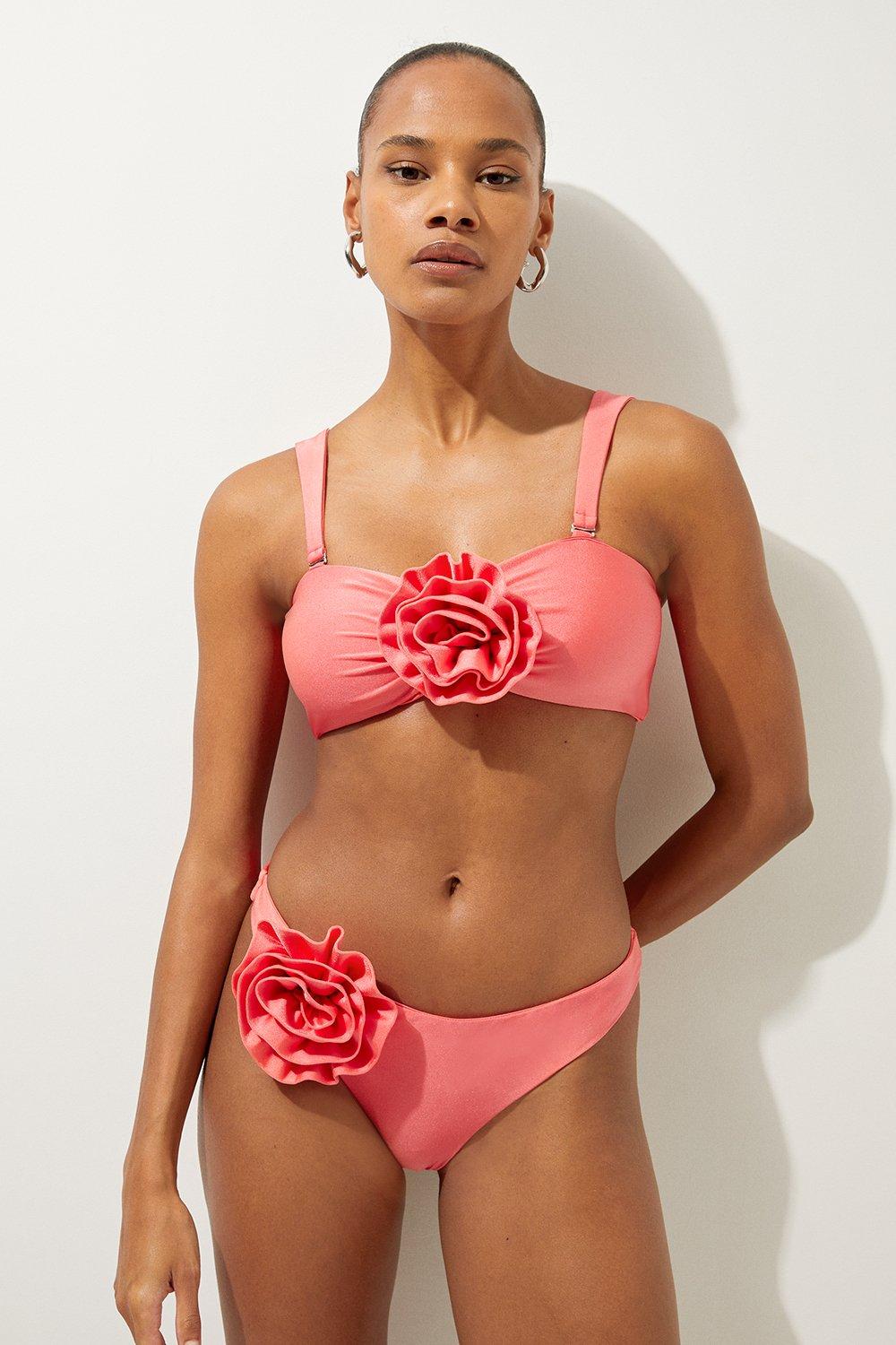 Rosette Detail Bandeau Bikini Top - Pink