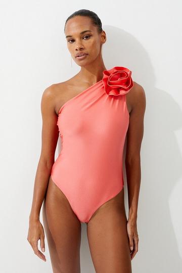 Rosette Detail Asymmetric Swimsuit blush