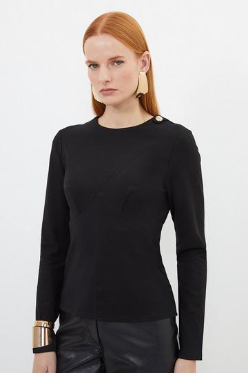 Black Workwear Ponte Structured Long Sleeve Top