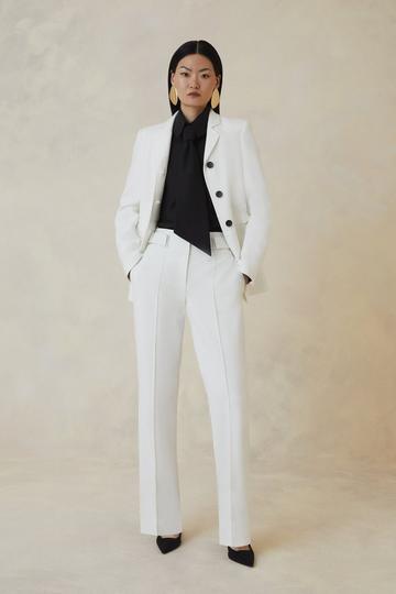 The Founder Compact Stretch Tab Waist Slim Leg Trouser ivory