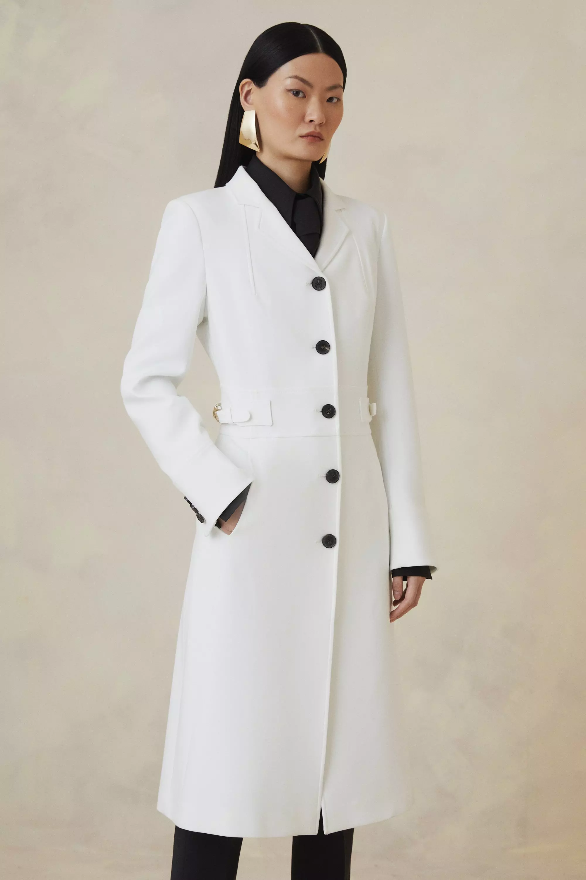 The Founder Compact Stretch Tab Waist Tailored Coat | Karen Millen