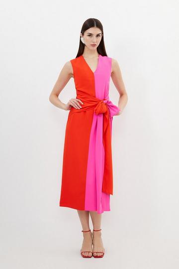 Tall Soft Tailored Colourblock Belted Column Midaxi Dress red