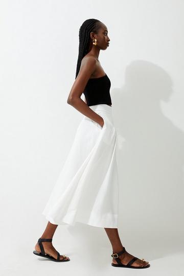 Premium Linen Viscose Fluid Tailored Midaxi Full Skirt ivory