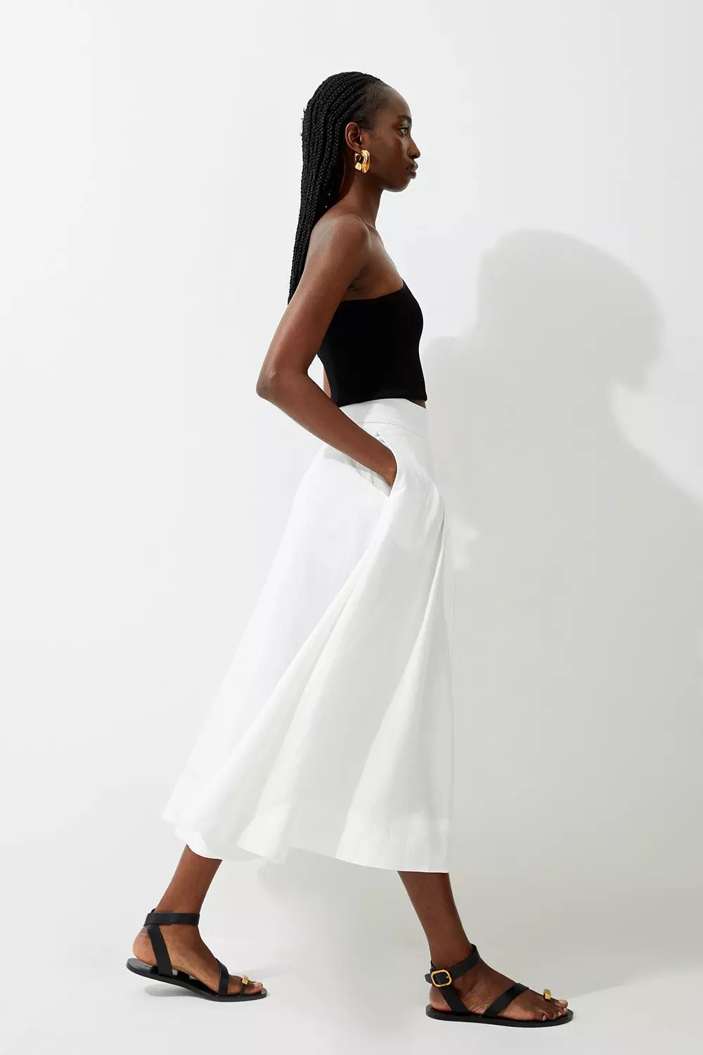 Linen Viscose Fluid Tailored Midaxi Full Skirt Karen Millen