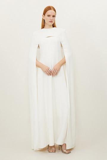 Petite Premium Bonded Crepe Detachable Cape Maxi Dress ivory