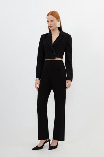 Black Tall Compact Stretch High Waist Tailored Trousers