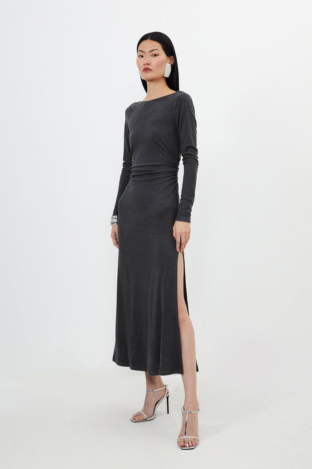 Super Soft Touch Jersey Scoop Back Midaxi Dress - Charcoal