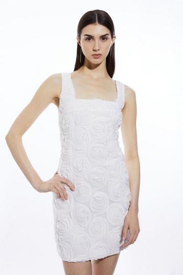 Crinkle Rosette Woven Strappy Mini Dress ivory