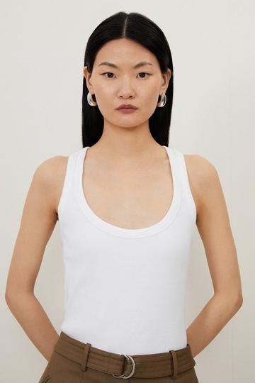 White Compact Jersey Rib Racer Crop Top