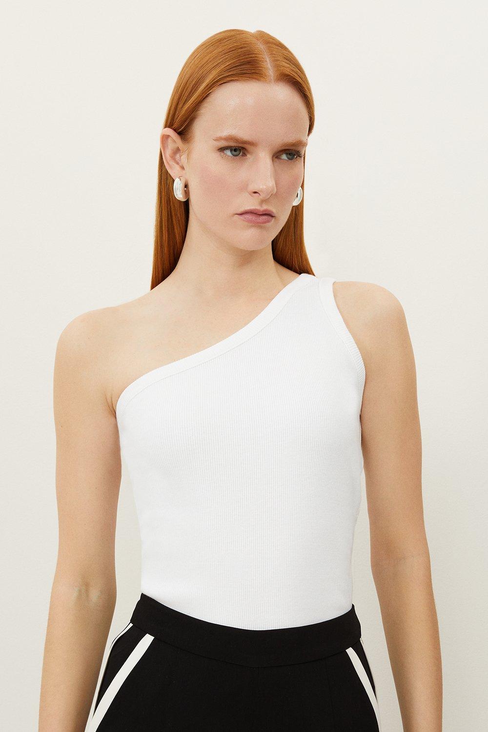 Compact Jersey Rib Asymmetrical Top - White
