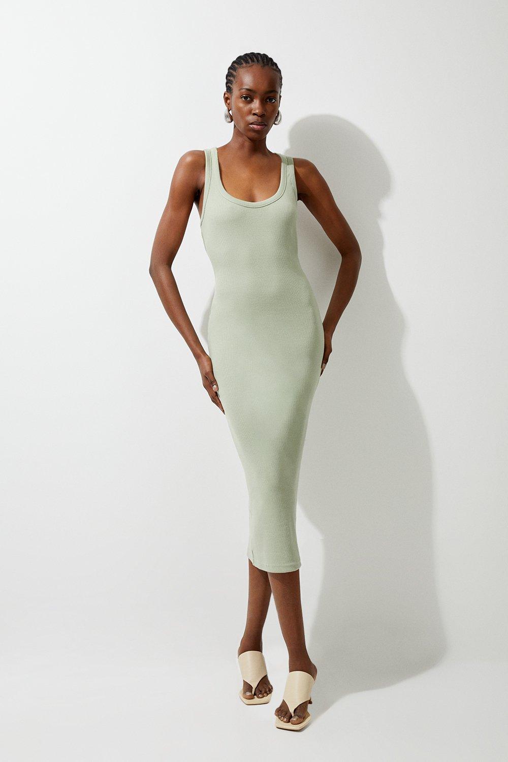 Compact Jersey Rib Racer Maxi Dress - Sage