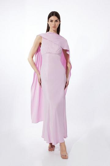 Viscose Satin Draped Midi Dress lilac