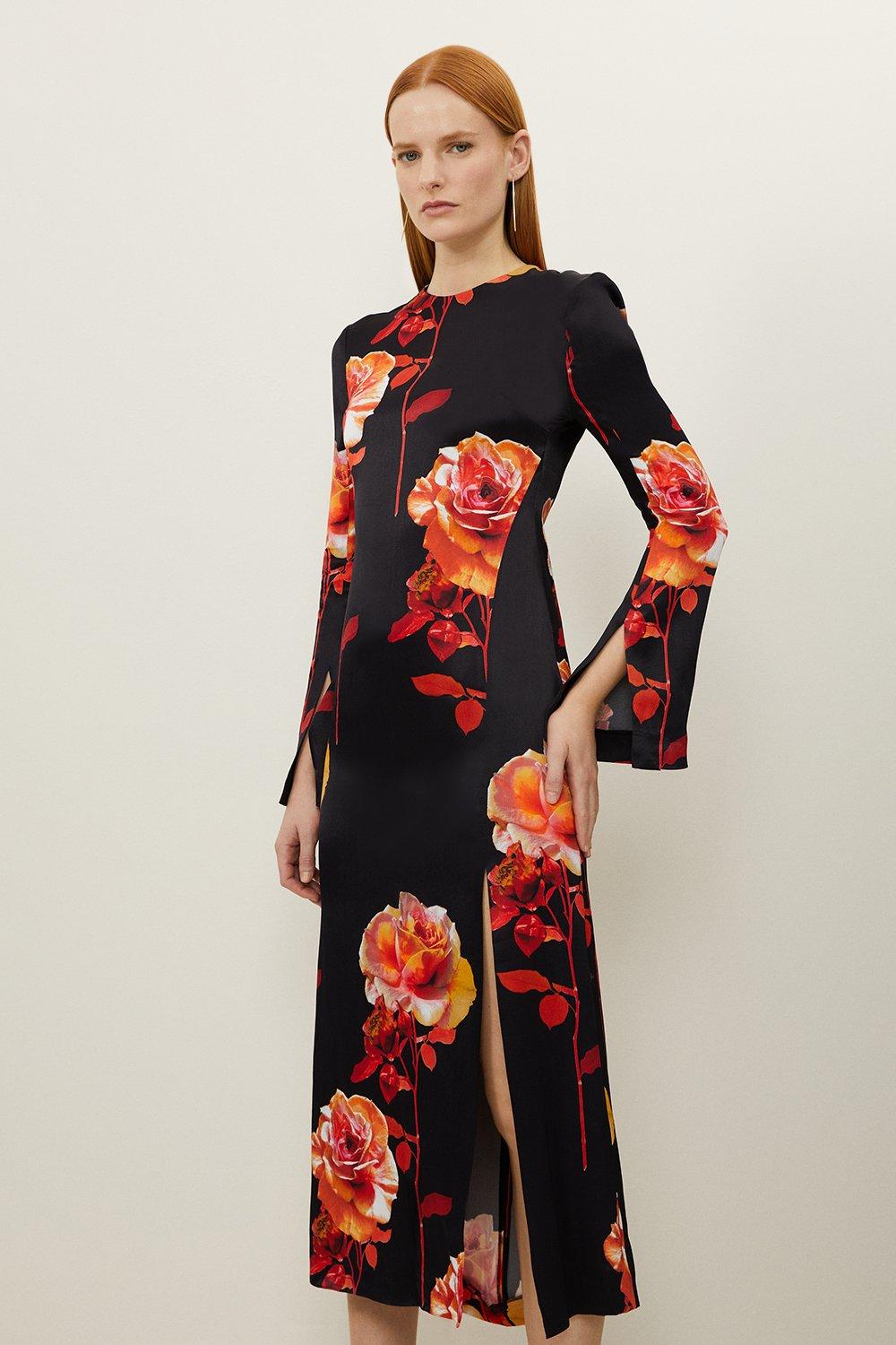 Viscose Blend Jersey Midi Dress W/roses