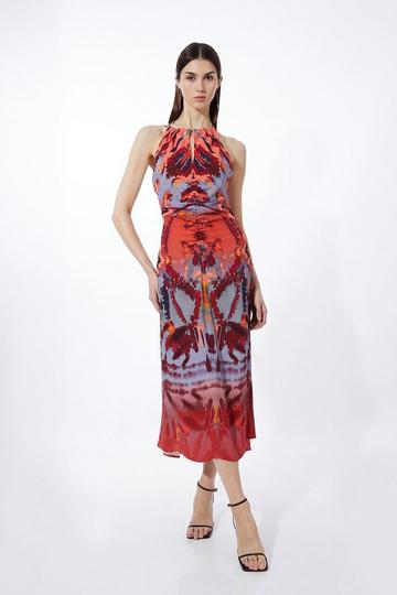 Mirrored Print Satin Crepe Woven Maxi Dress multi