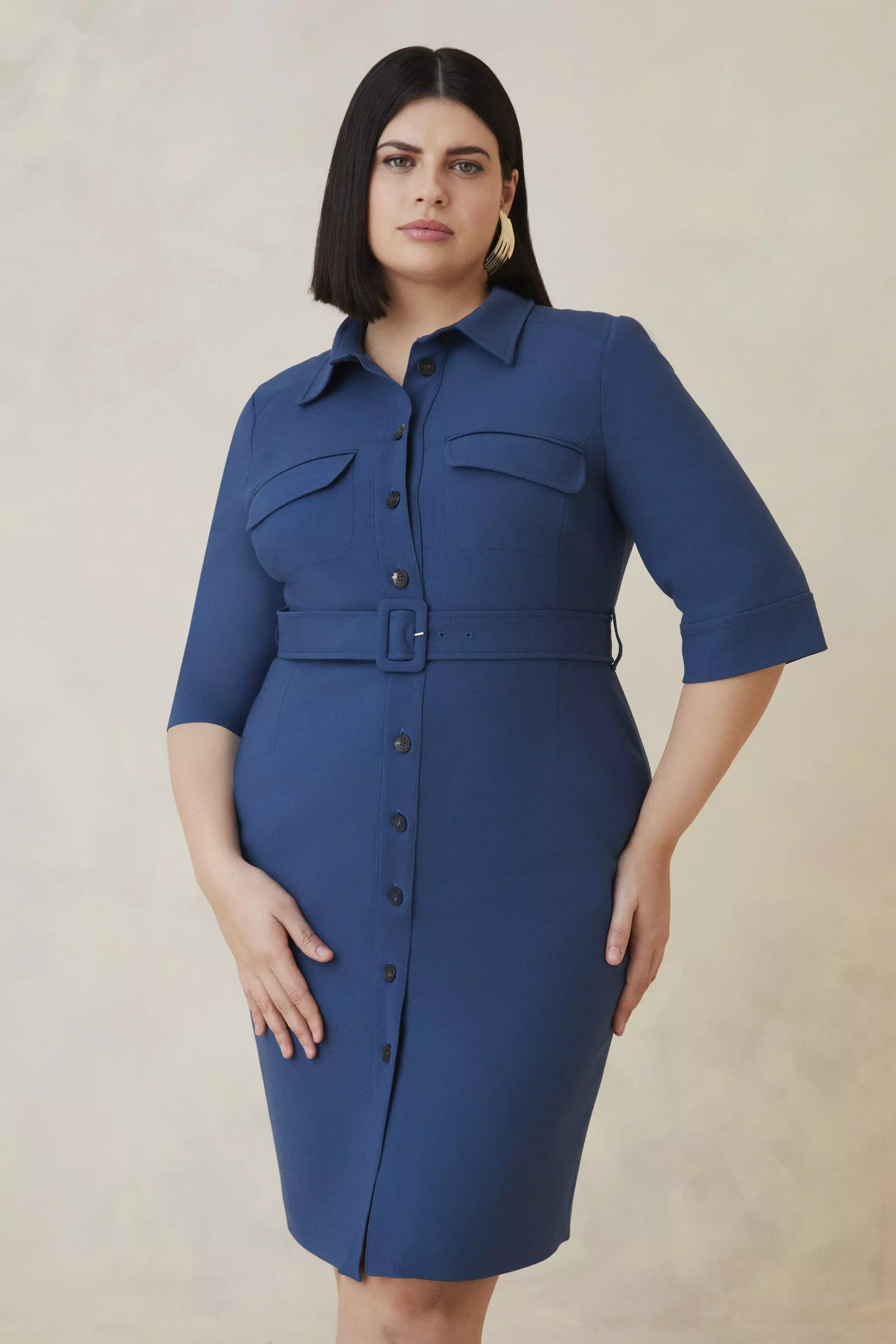 Plus Size The Founder Compact Stretch Belted Midi Dress