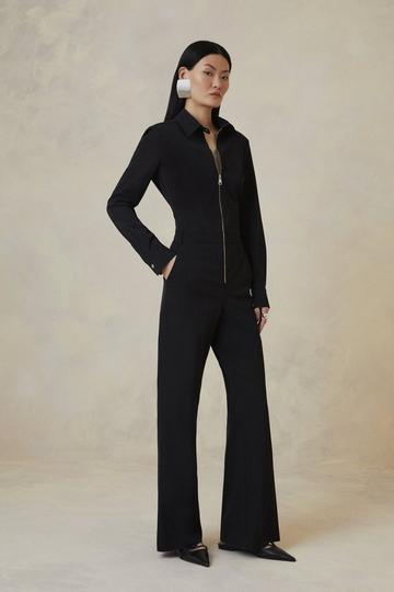 Black The Founder Italian Technical Stretch Tailored Jumpsuit