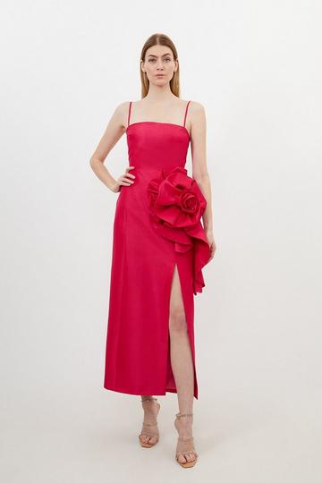 Pink Taffeta Rosette Midi Dress