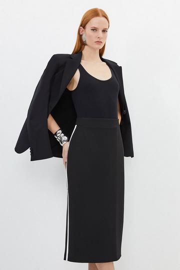 Compact Stretch Contrast Panel Tailored Maxi Pencil Skirt black