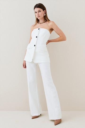 Petite Compact Stretch Tailored Button Bodice Jumpsuit ivory