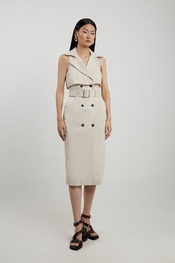 Light Brown Double Breasted Storm Flap Detail Midi Shirt Dress