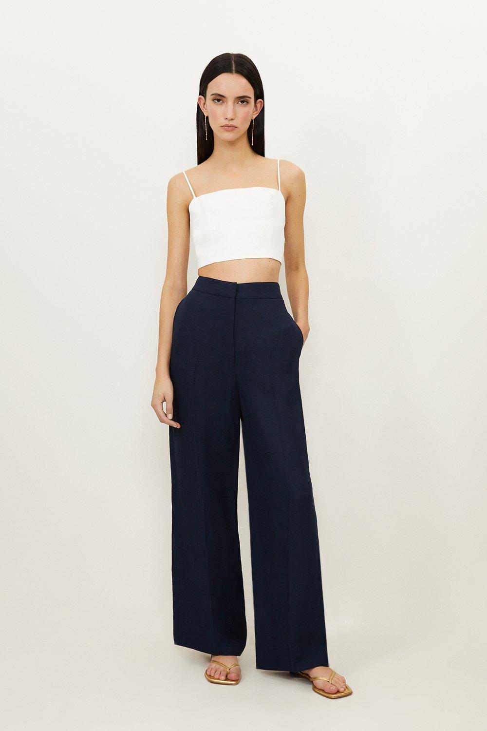 Petite Faux Leather High Waisted Wide Leg Trousers